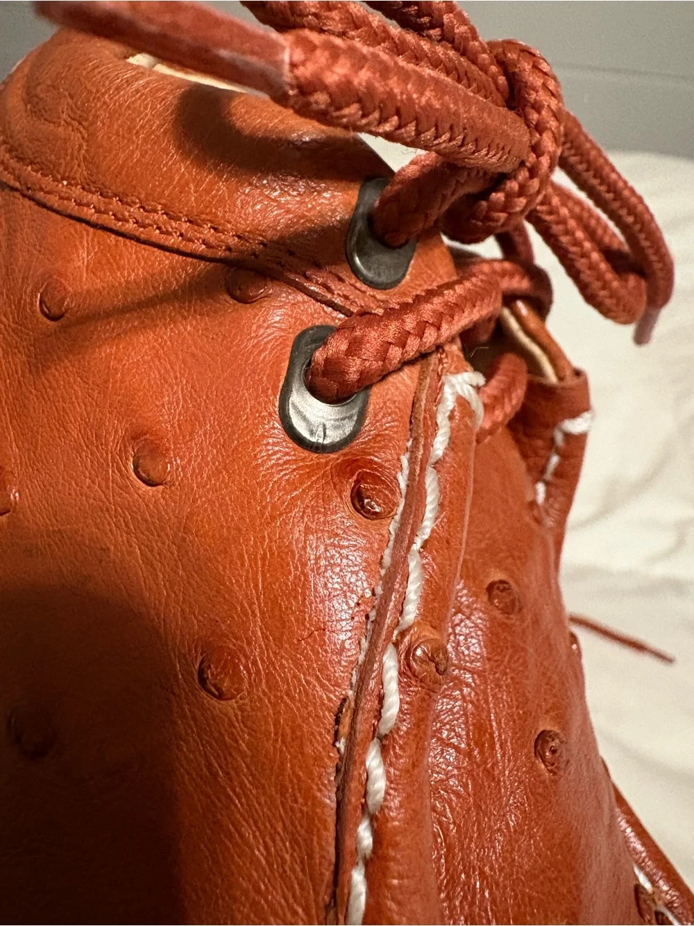 Kids 11.5 Wild West Ostrich Leather Lace-Up Driving Moc Tan/Orange